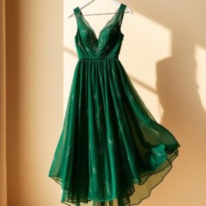 Emerald Green Silk Blend Anarkali Frock - Girls Pakistani Dress