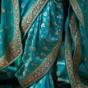 Turquoise Organza Angrakha Style